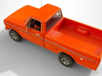 Ford Classic F100 pickup 1976 New Orange Low-poly 3D model