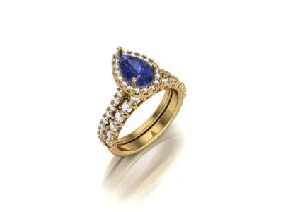 A Harmonious Union The Pear Tanzanite Halo Diamond Bridal Set 3D print model