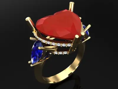 Gemstone rings - Heart stone ring - Diamond rings 3D print model