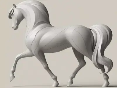 Elegant Black Gold Horse Dynamic Striped Sculpture Low-poly 3D model
