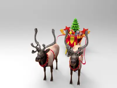 Deer Santa Sleigh Game ready  Low-poly 3D model