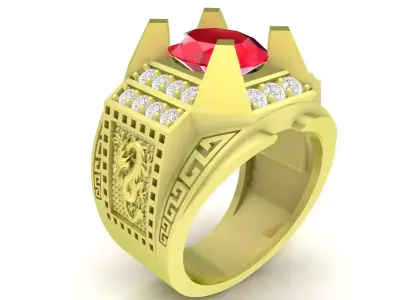 Luxury Red Gemstone Men Ring  3635 3D print model