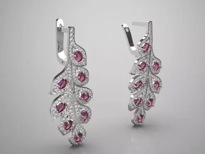 Sparkling Leaves Drop stl 3d Earrings model je0045 3D print model