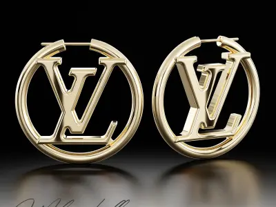 LV gold earrings 3D print model