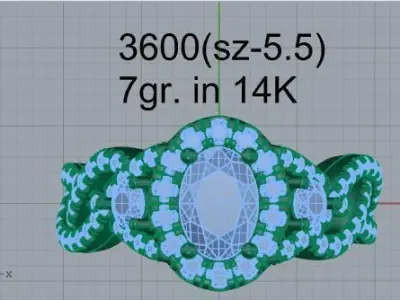 Oval Halo Twisted Ring 3600 3D print model