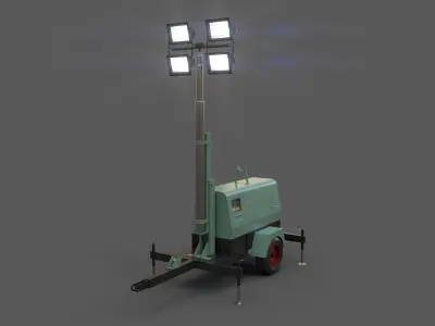 PBR Mobile Light Tower Generator B - Green Light  Low-poly 3D model
