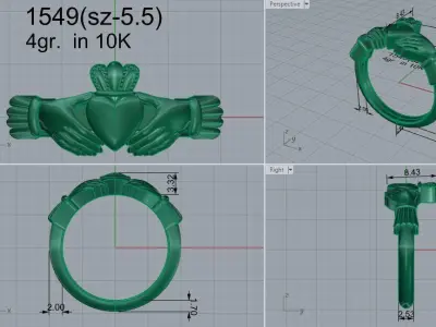 Hand Heart Crown Ring 1549 3D print model