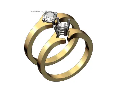 5mm diamond 2 tone solitaire ring US sizes 5to9  3D print model