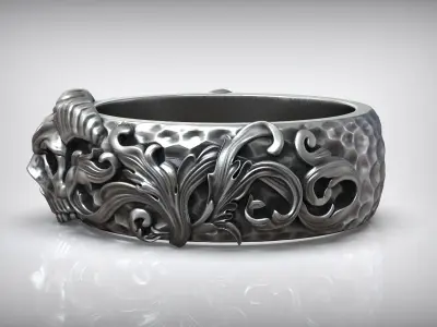 Classic Baroque Carved Hammered Skull Horn Ring 3D print model