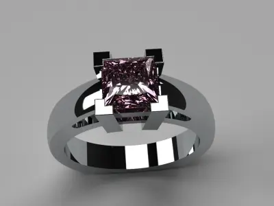 Princess Cut Ladies Diamond Ring V-Prong Setting Gold Silver 3D print model
