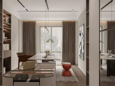 modern bedroom bathroom dressing room office room 3D model