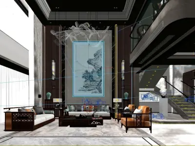 Chinese style villa interior design scene 02 3D model 3D model