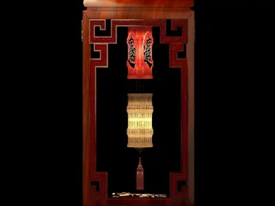 Chinese red  bamboo lantern  3D model