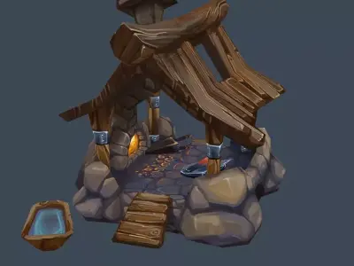 Cartoon Old Forge Building Low-poly 3D model