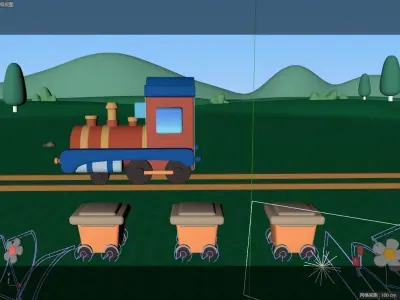 cartoon train track 3D model