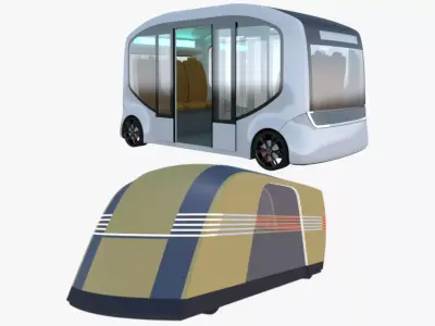 Shuttle minibus and Tesla Robovan 3D Model Pack