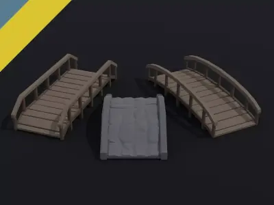 Cartoon medieval bridge kit Polygonal Style Low-poly 3D model