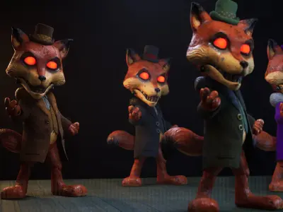 Spooky Foxytronic- Rigged and Animated Low-poly 3D model