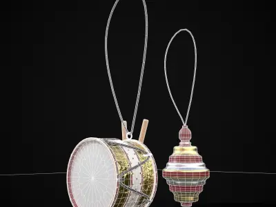 Drum And Top Christmas Tree Ornament Low-poly 3D model