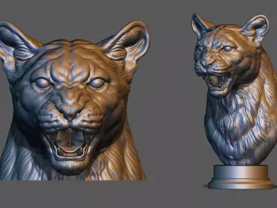 Puma cougar growling bust 3D print model