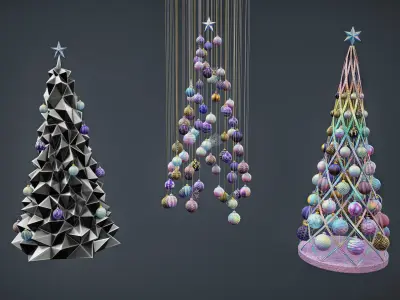 Christmas Tree and Ornaments Set Low-poly 3D model