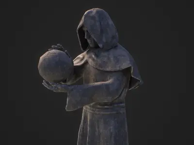 Stylized monk statue PBR gameready Low-poly 3D model