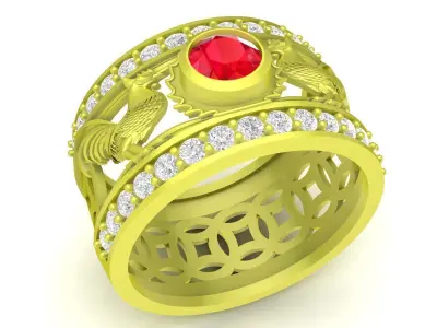 Luxury Ruby Diamond Bird Motif Men Ring 3D Model 4044 3D print model