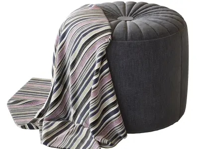 Rendino round ottoman with striped blanket 3D model