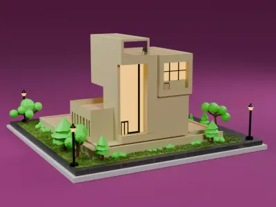 A 3d building for games and websites Low-poly 3D model