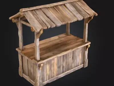 Rustic Market Stall Low-poly 3D model