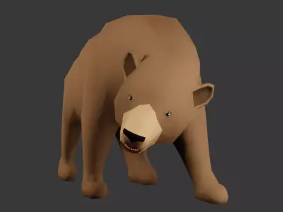 Low poly Grizzly Bear Rigged 3D model Low-poly 3D model