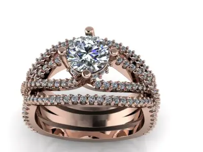 Modern Split Hidden Halo Bridal Matching wedding Bands 3D print model