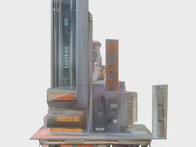 Cyberpunk Skyscraper Neon Signs Night Scene Low-poly 3D model