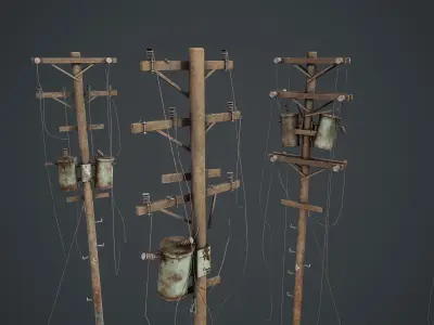 Power Pole Set PBR Game Ready Low-poly 3D model