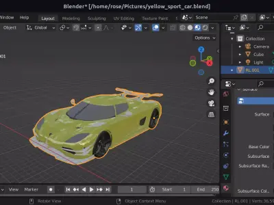Sport Car Yellow For Racing Games Low-poly 3D model