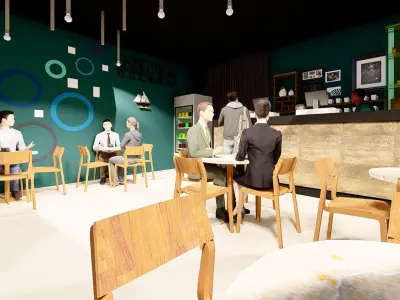 small cafe Low-poly 3D model