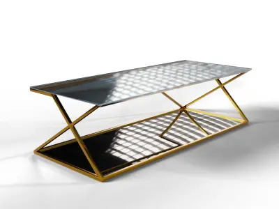 Modern Glass and Gold Coffee Table Low-poly 3D model