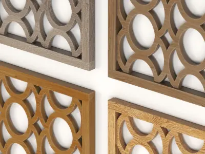 Wood Arabic Islamic pattern decorative grill screen 3D model