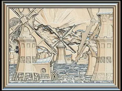 Windmill Panno STL File for CNC Relief engraving 3D model