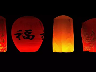 Chinese red sky lantern  Low-poly 3D model