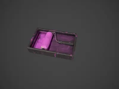 Paint Roller and Tray - Pink Paint Low-poly 3D model