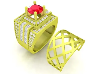 Luxury Square Gemstone Men Ring with Diamond Accents 3D Mod 3988 3D print model