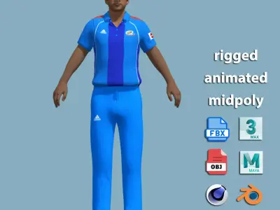 A-Pose Rigged Sachin Tendulkar 3D model