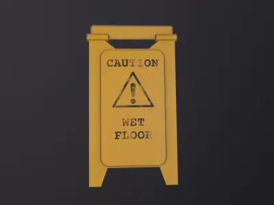 Yellow Wet Floor Warning Sign 3D Model Low-poly 3D model