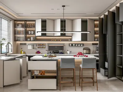 Kitchen fully parametric Resizable manufacturable 0068 3D model