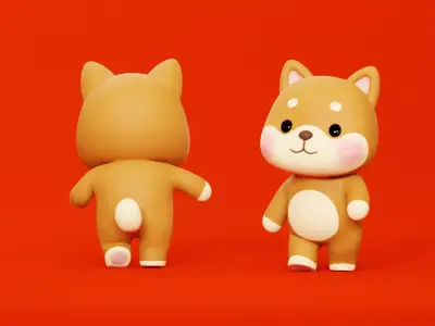 Cartoon Dog Shiba Chibi Kawaii Character Rigged Animated Low-poly 3D model