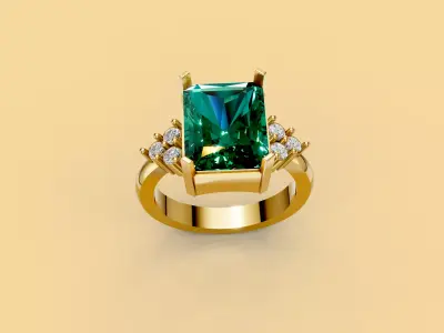 Emerald Cut Solitaire Gold Ring 3D print model