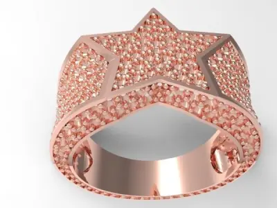 Star Ring FULL Round Diamonds  Luxury Jewelry Gold Platinum 3D print model
