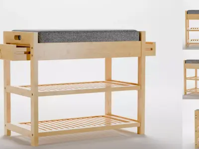 Bamboo padded hallway shoes rack seat bench Low-poly 3D model