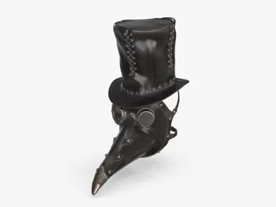 Plague Doctor Mask and Hat Low-poly 3D model